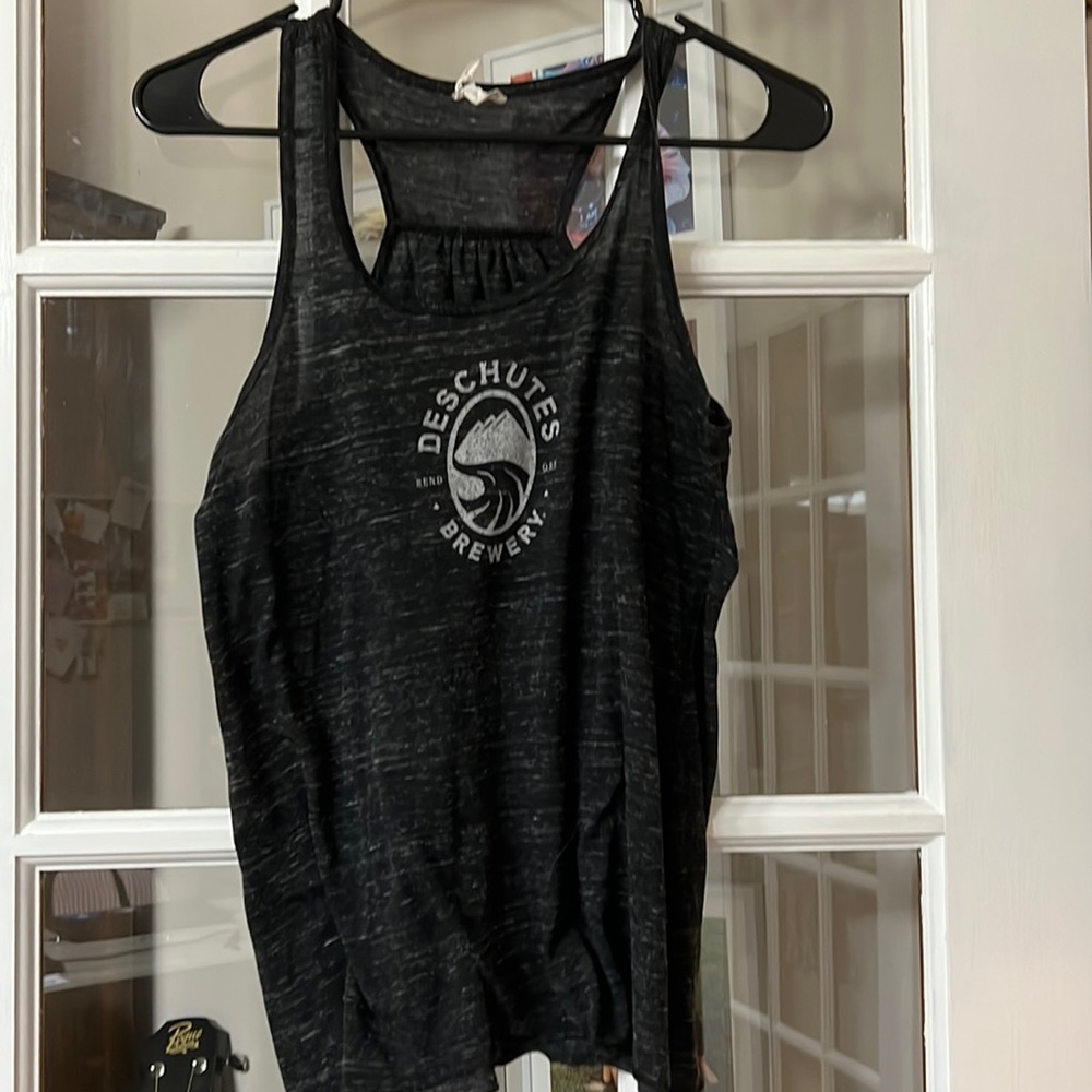 Gray racer back tank. Branded Deschutes Brewery size Large